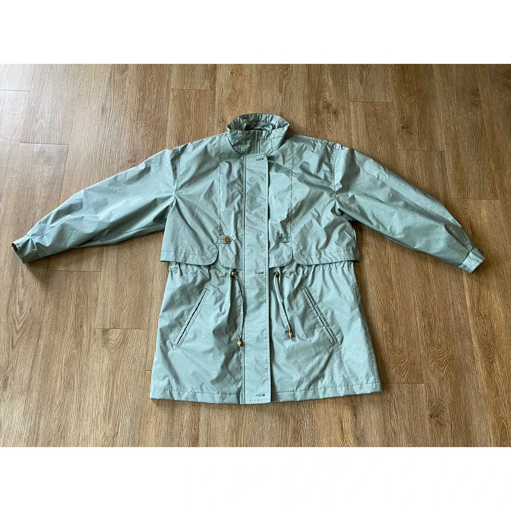 Vtg Fleet Street Metallic Teal Oversize Trench Raincoat Jacket Women's Medium - Picture 1 of 11